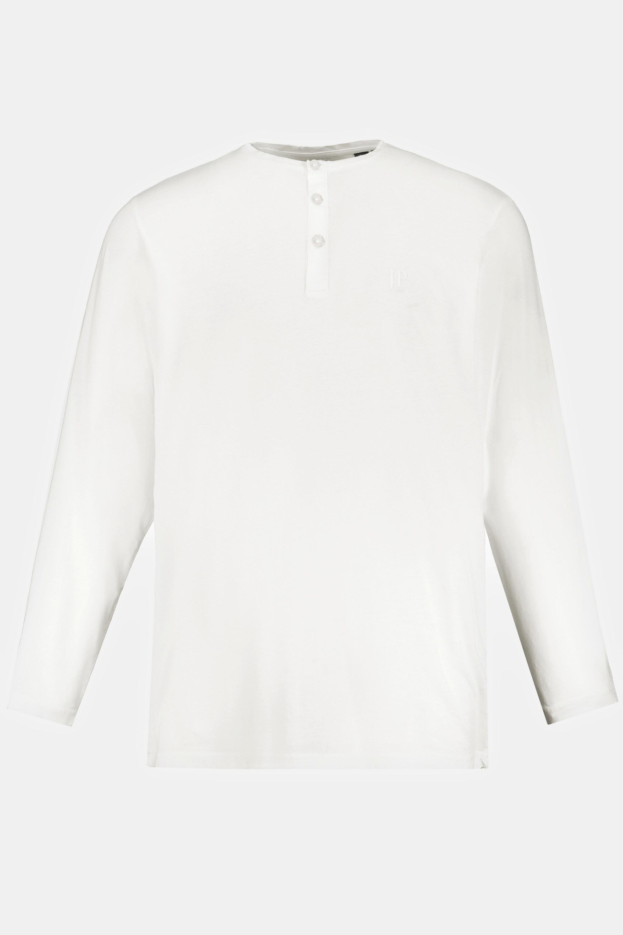 JP1880  T-shirt JP 1880 Henley Basic, manches longues et patte de boutonnage blanc neige 