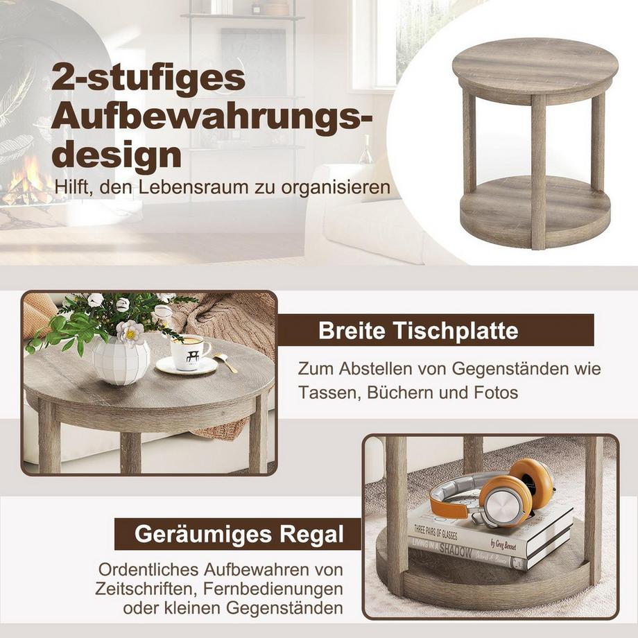 Northix Runder Couchtisch, 2-stufiges Design  