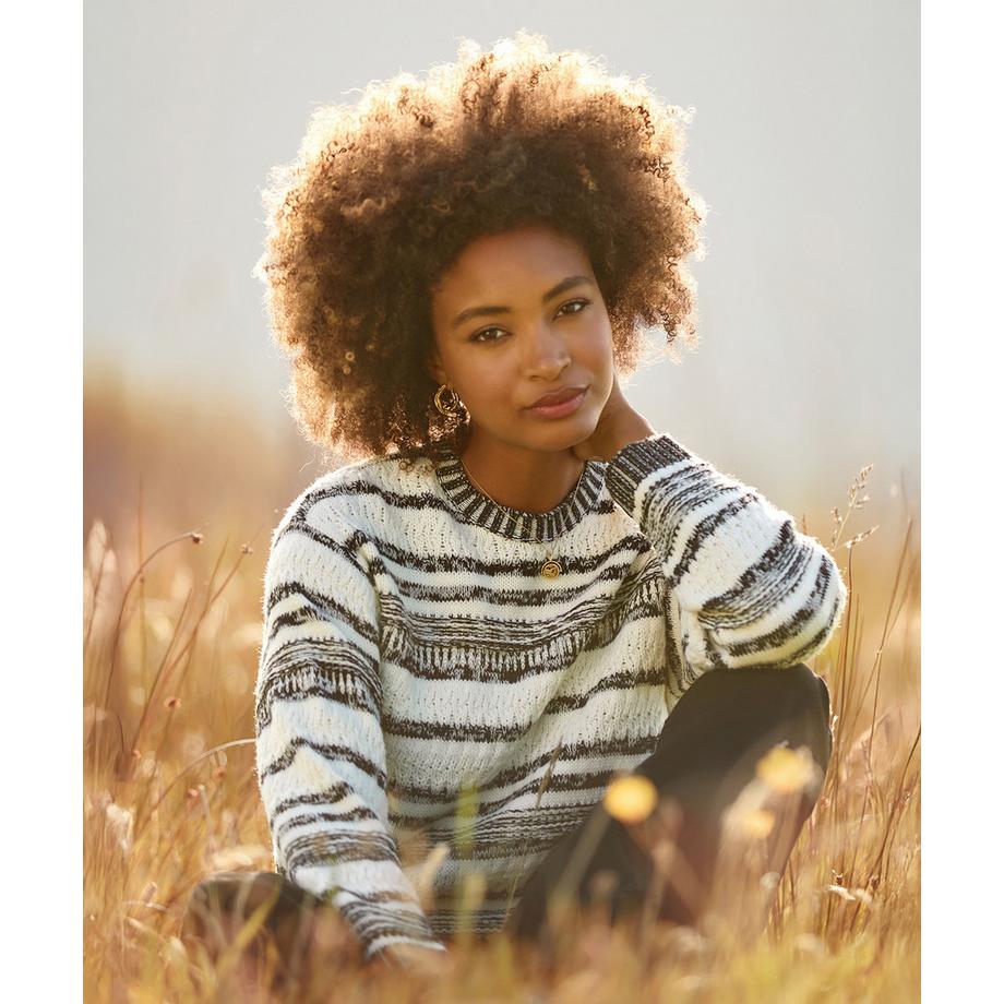 Joe Browns Schwarz Cremefarbener Streifenpullover mit Fransen  