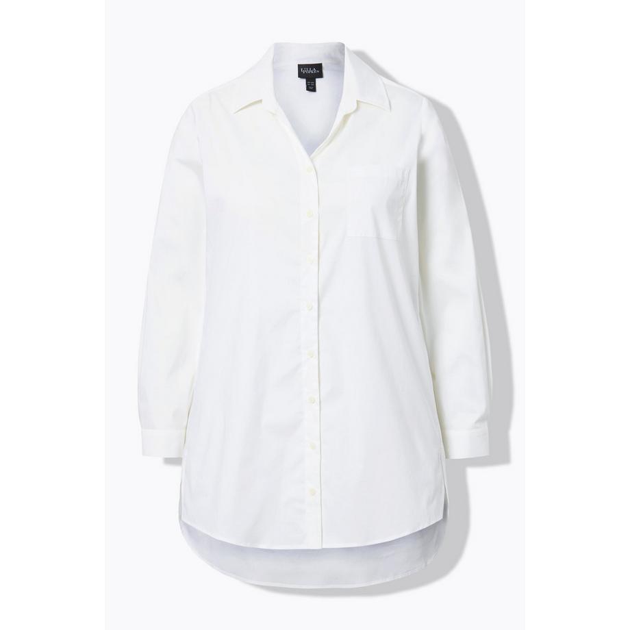 Ulla Popken Longbluse Zierbänder Hemdkragen V-Ausschnitt Langarm  