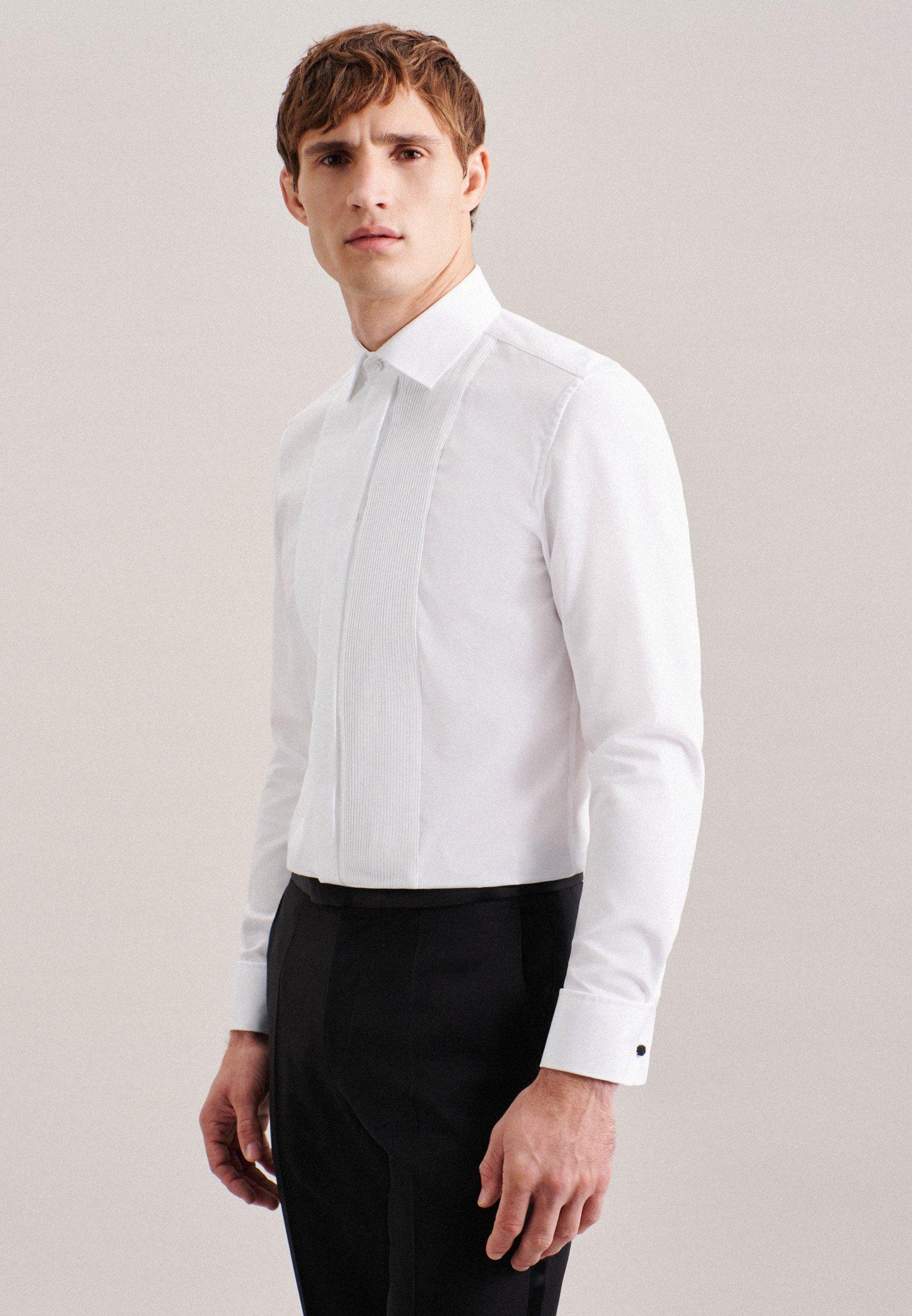 Image of Smokinghemd Shaped Fit Langarm Uni Herren Weiss 41