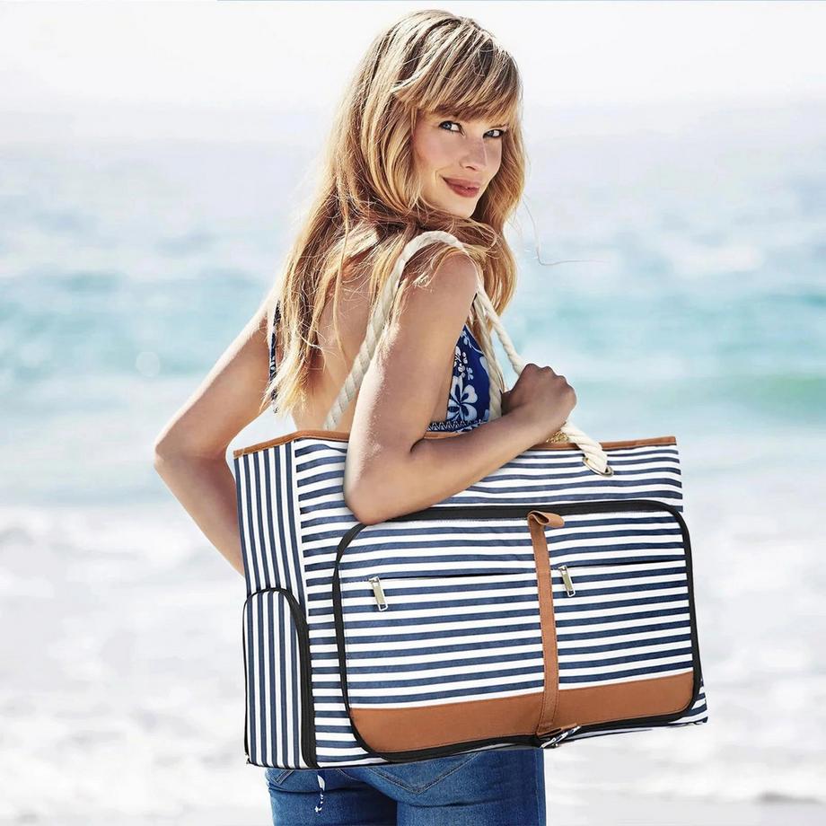 Only-bags.store Grosse Strandtasche mit Reissverschluss vielseitiger Shopper Bad Sauna Reise Einkaufstasche  