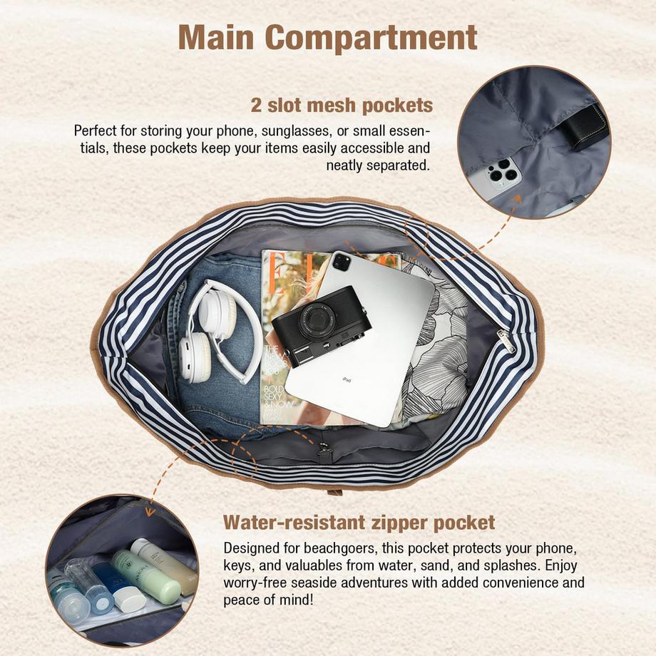 Only-bags.store Grosse Strandtasche mit Reissverschluss vielseitiger Shopper Bad Sauna Reise Einkaufstasche  