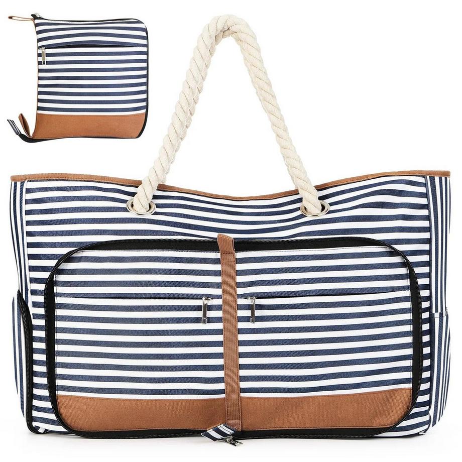 Große Strandtasche mit Reißverschluss, vielseitiger Shopper Badetasche Saunatasche Reisetasche Einkaufstasche
