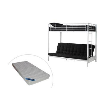 Letto a soppalco 90 x 190 cm con divano letto Metallo Bianco + Futon + Materasso - MODULO V