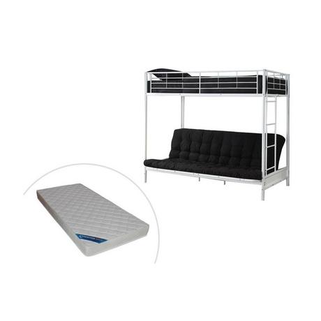 Vente-unique Letto a soppalco 90 x 190 cm con divano letto Metallo Bianco + Futon + Materasso - MODULO V  