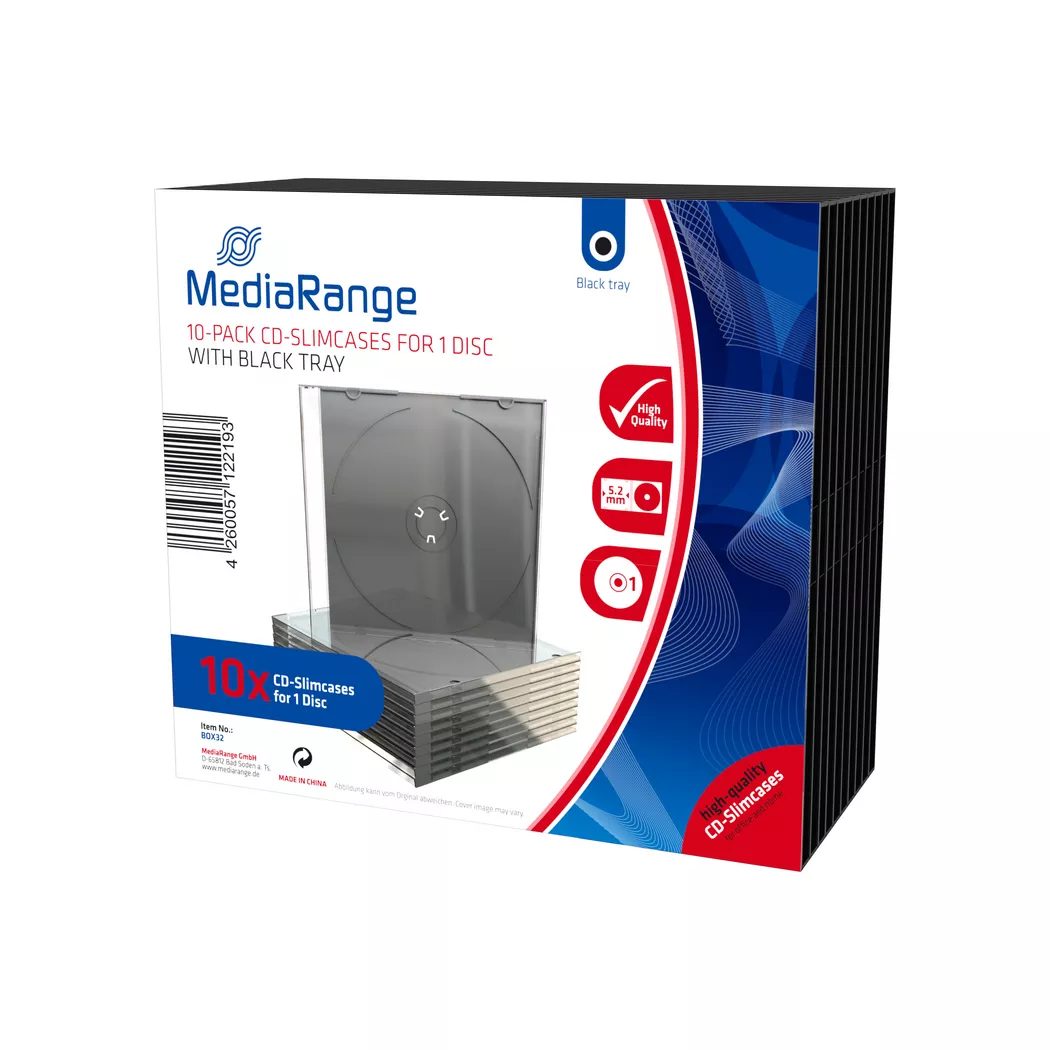 MediaRange -  BOX32 custodia CD/DVD Scatola con DVD 1 dischi Nero, Trasparente
