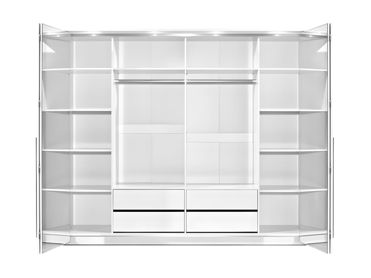 Vente-unique Kleiderschrank mit Spiegel & LEDs - B. 255 cm - Weiß - INGINA  