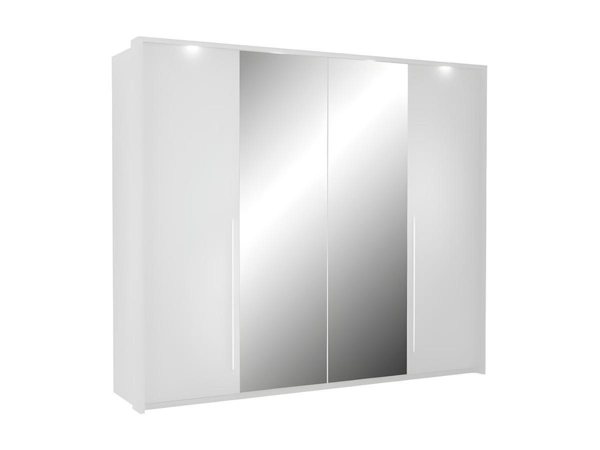 Vente-unique Kleiderschrank mit Spiegel & LEDs - B. 255 cm - Weiß - INGINA  