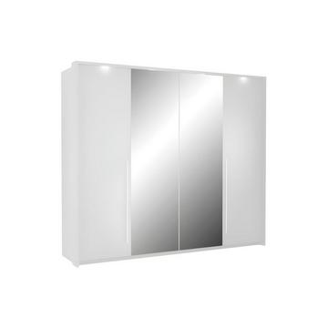 Kleiderschrank mit Spiegel & LEDs - B. 255 cm - Weiß - INGINA