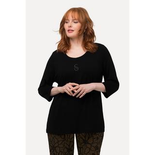 Ulla Popken  Shirt, Ziersteine, Classic, Rundhals, 3/4-Arm 