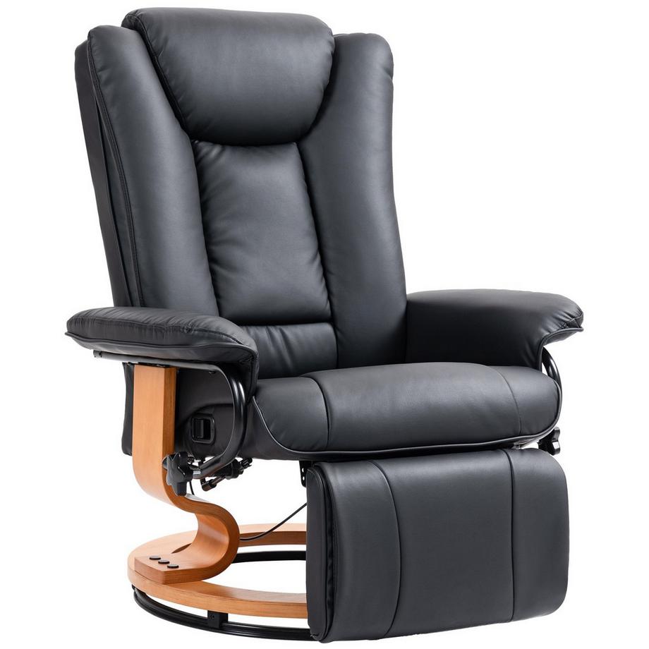 Northio Fauteuil de relaxation Fauteuil TV pivotant avec fonction inclinable et repose-pieds pouvant supporter jusqu'à 150 kg, Fauteuil TV en simili cuir noir pour salon  
