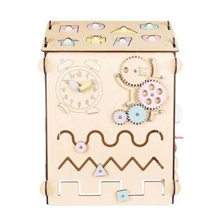 Montessori  Set - BusyBoard Häuschen Natur/Pastell und kreativer Würfel 