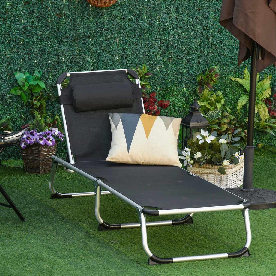 Northio Sonnenliege Gartenliege Alu Stoffliege Relaxliege 5-Fach Verstellbar Faltbar Ergonomisch Netzstoff Schwarz 170 X 60 X 76 Cm  