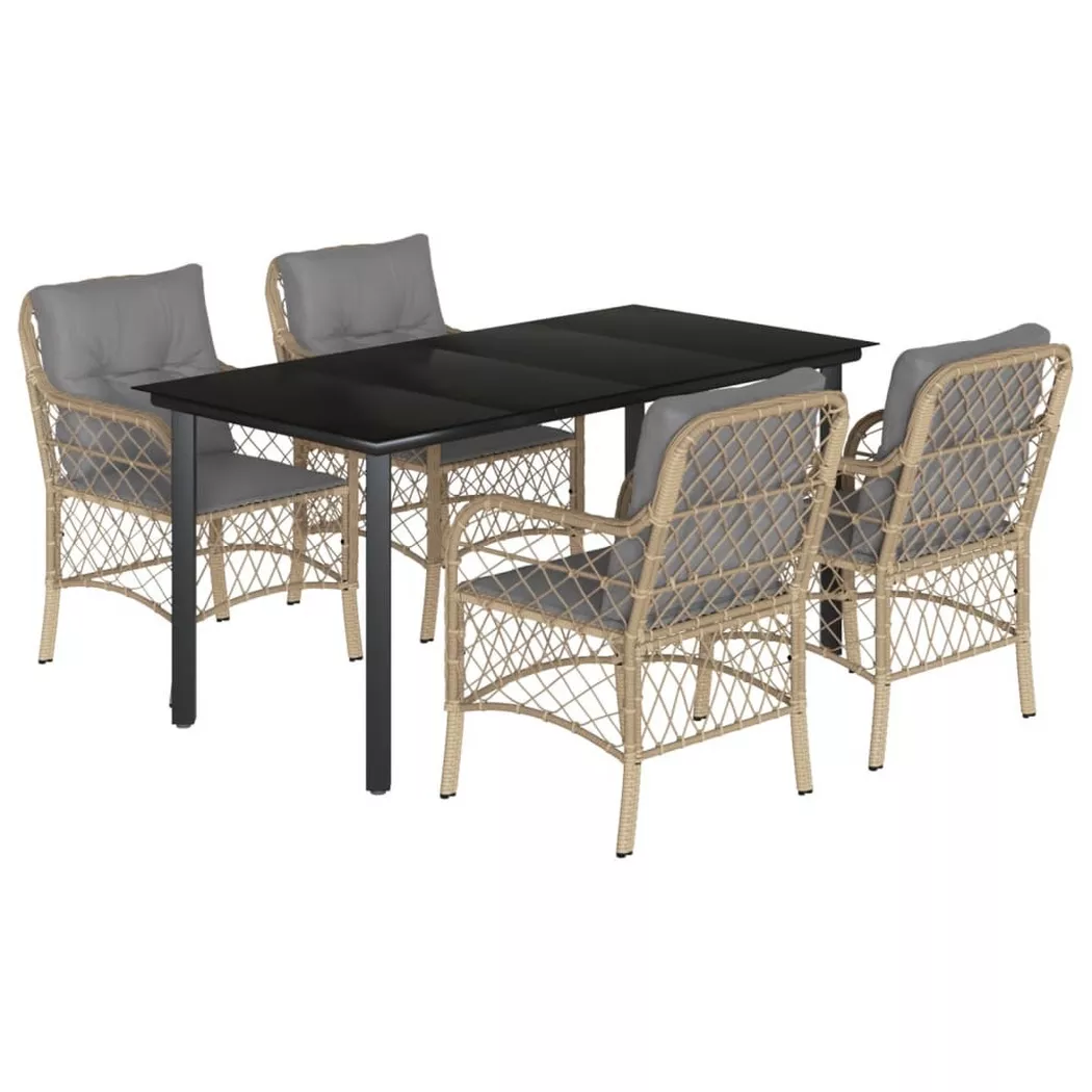 vidaXL 5-delige Tuinset met kussens poly rattan gemengd beige3212162