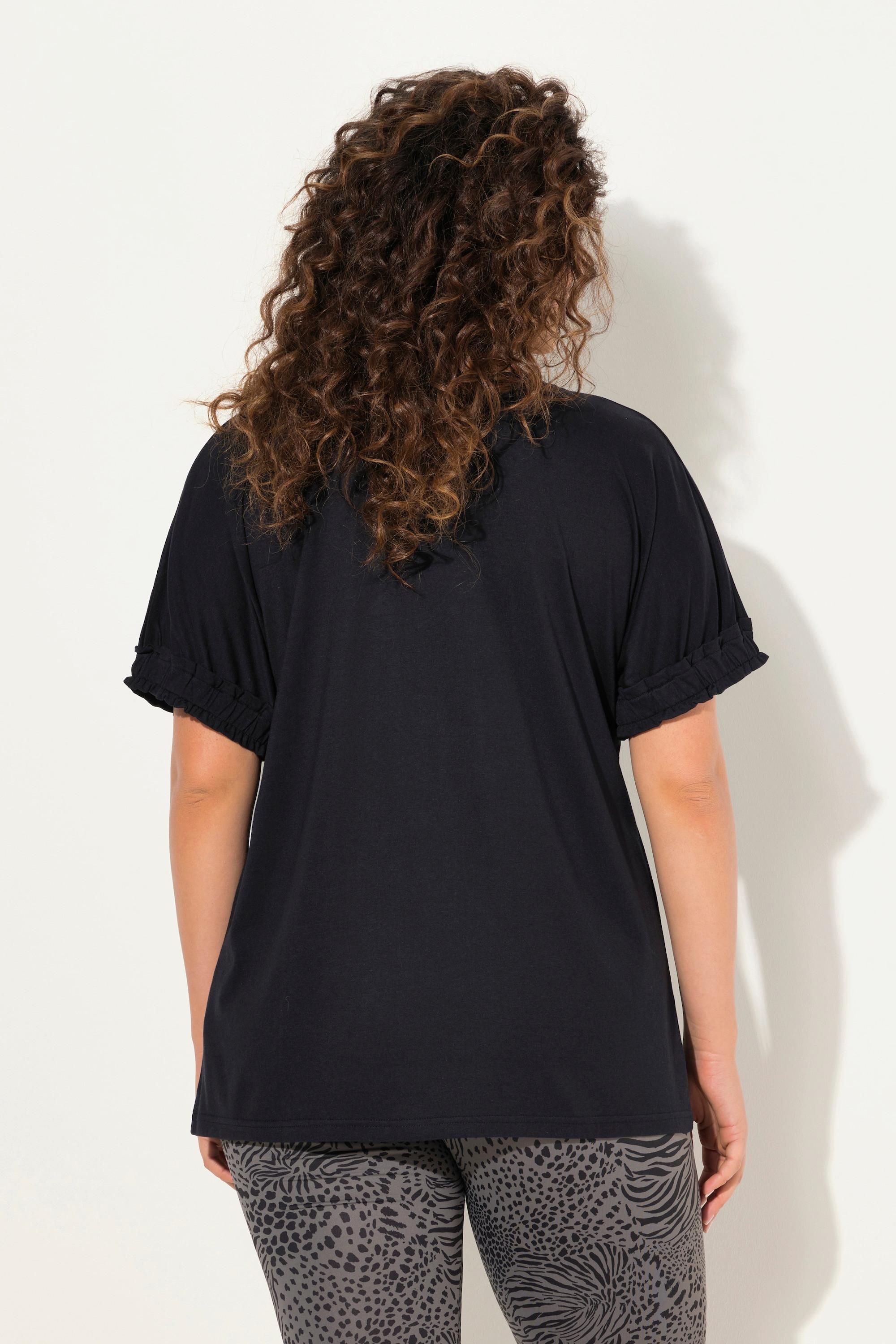 Ulla Popken  T-shirt con modal e mezze maniche con ruche 