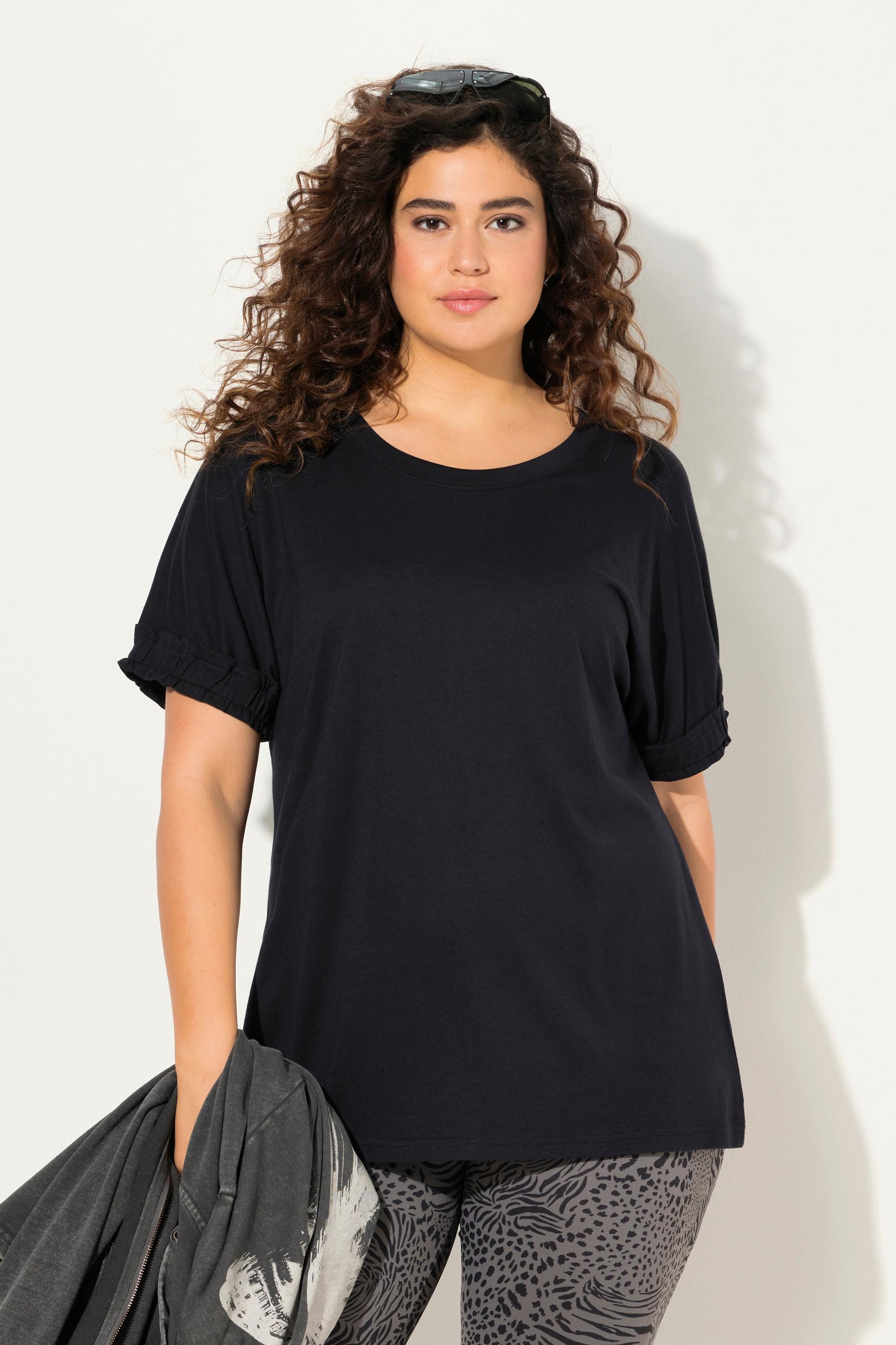 Ulla Popken  T-shirt con modal e mezze maniche con ruche 