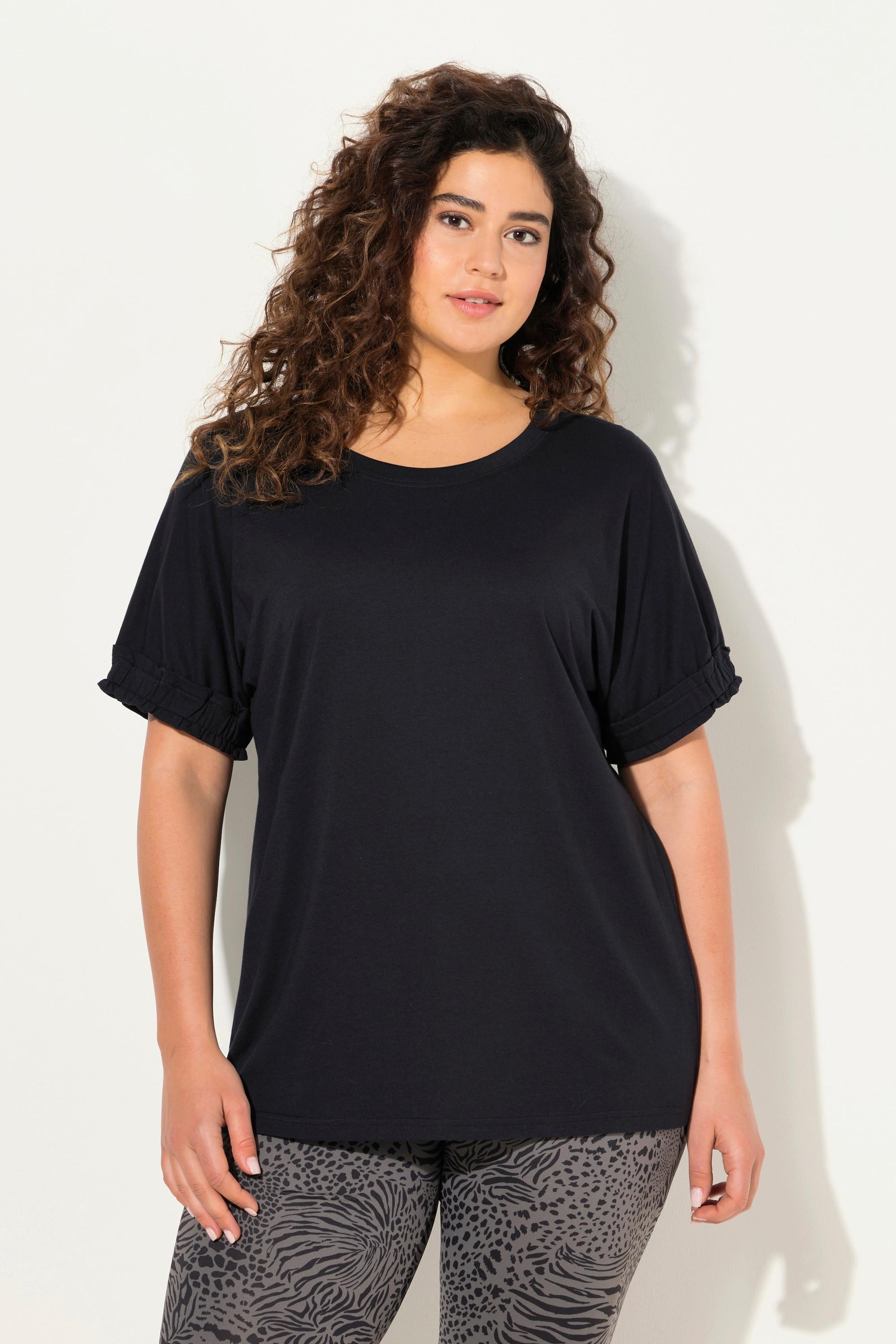 Ulla Popken  T-shirt con modal e mezze maniche con ruche 