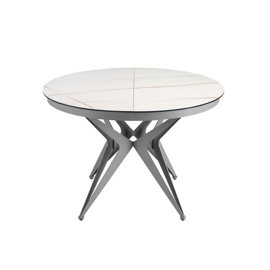 ANGEL CERDA Table de salle à manger ronde à rallonge en marbre porcelaine et acier gris  