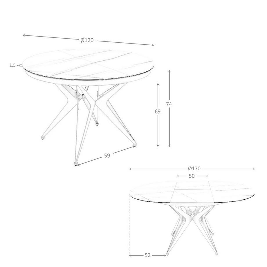 ANGEL CERDA Table de salle à manger ronde à rallonge en marbre porcelaine et acier gris  