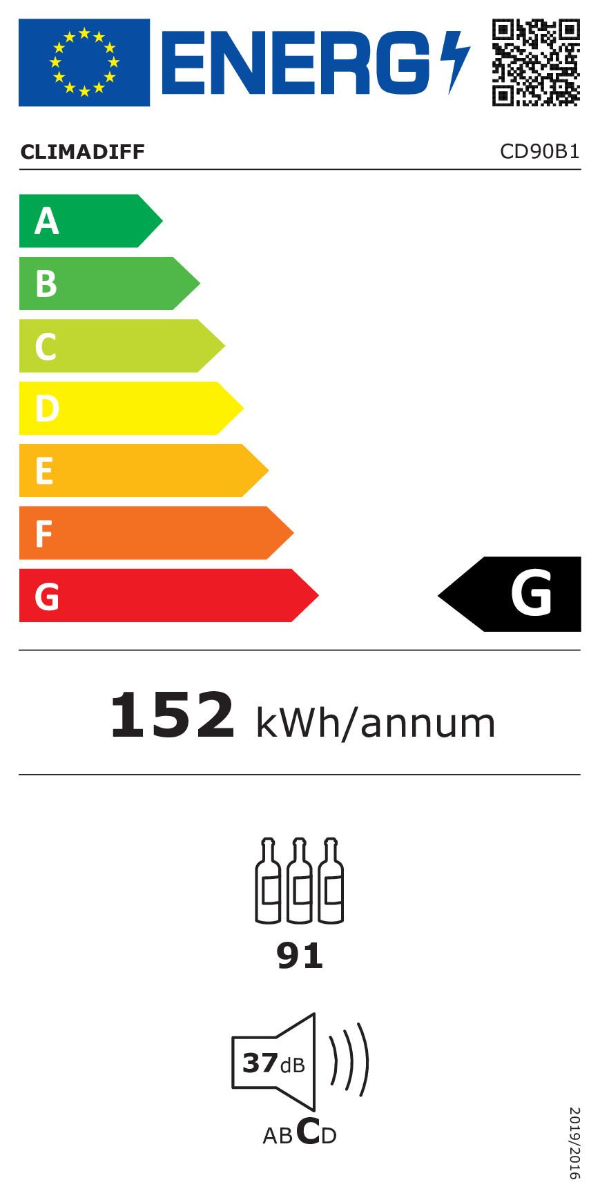 Climadiff Climadiff CD90B1 cantina vino Cantinetta vino con compressore Libera installazione Nero 91 bottiglia/bottiglie  