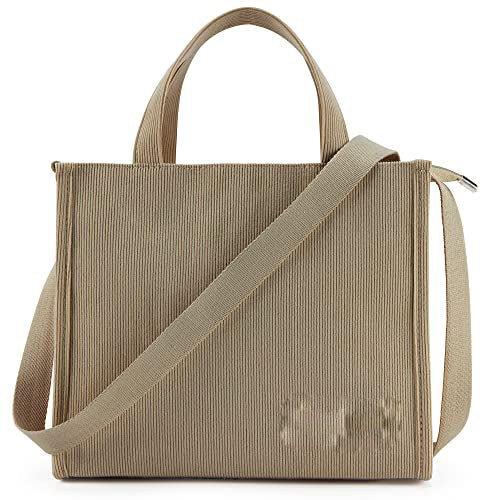 Image of Cordtasche Umhängetasche Mit Reißverschluss, Handtasche Umhängetasche Shopper Für Schule Arbeit Damen Beige ONE SIZE