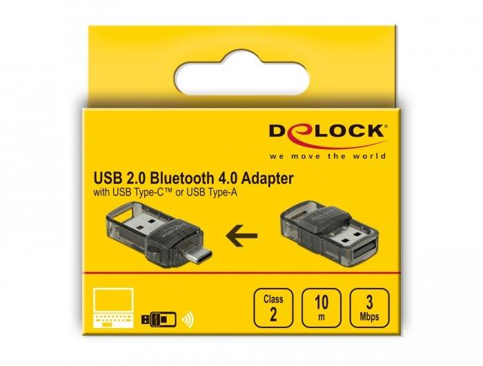 DeLock  Adaptateur 2 en 1 USB 2.0 Bluetooth 4.0 à USB Type-C ou Type-A 