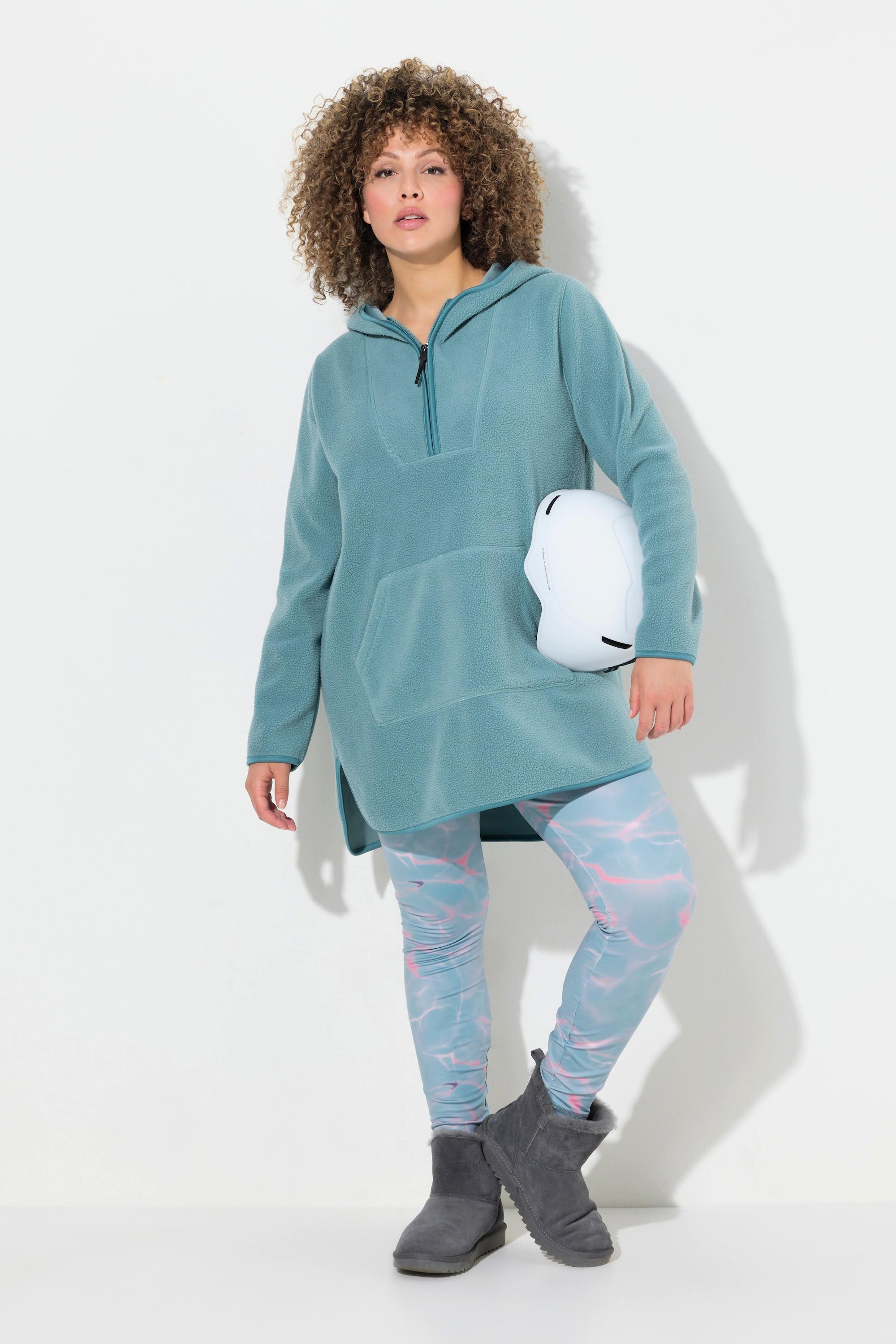 Ulla Popken Pullover Lungo in Pile Teddy con Cappuccio e Cerniera  