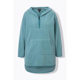 Ulla Popken Pullover Lungo in Pile Teddy con Cappuccio e Cerniera  