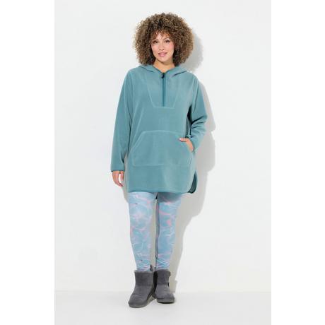 Ulla Popken Pullover Lungo in Pile Teddy con Cappuccio e Cerniera  