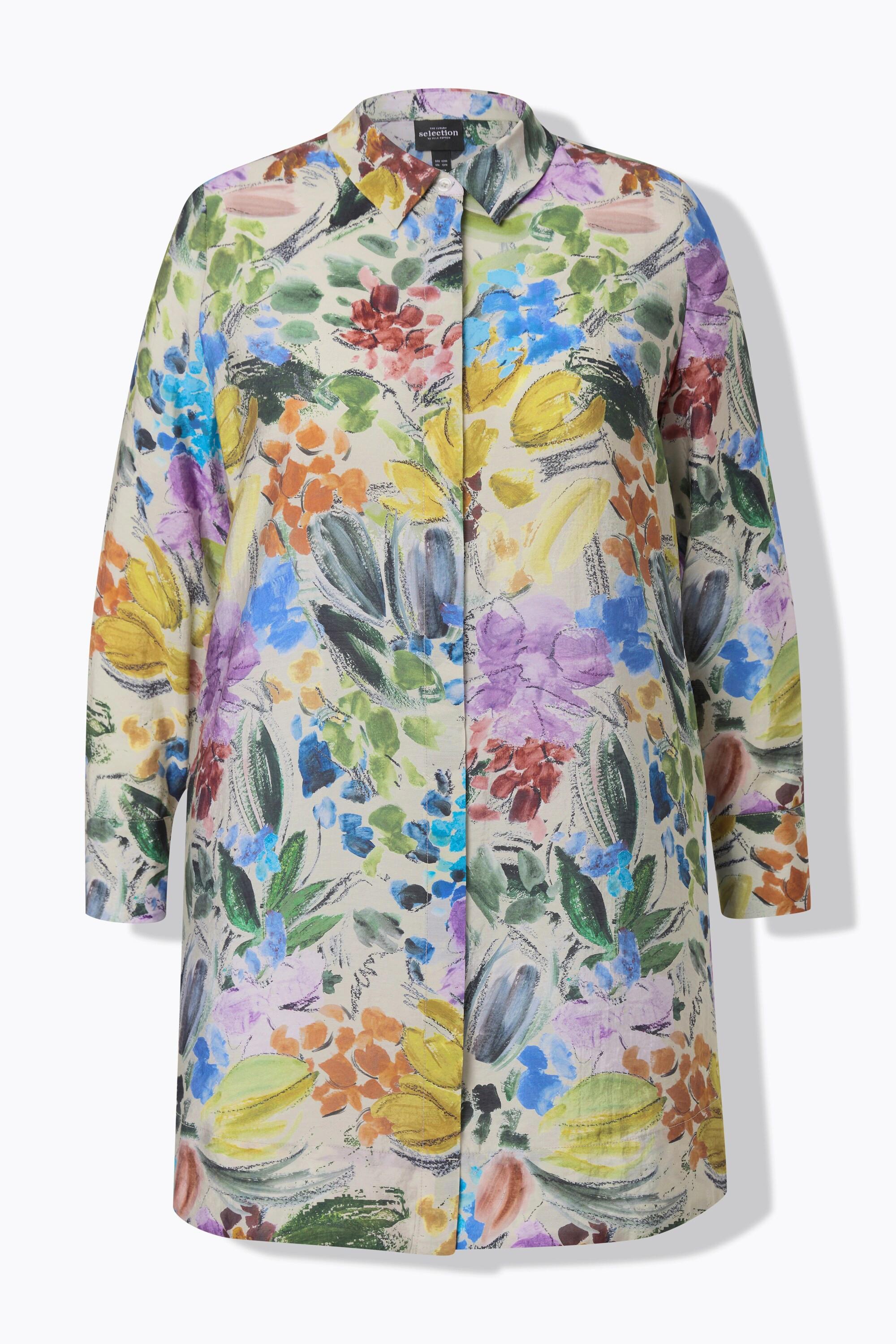 Ulla Popken Chemisier Long Modal Mélangé Col Chemise Manches Longues  