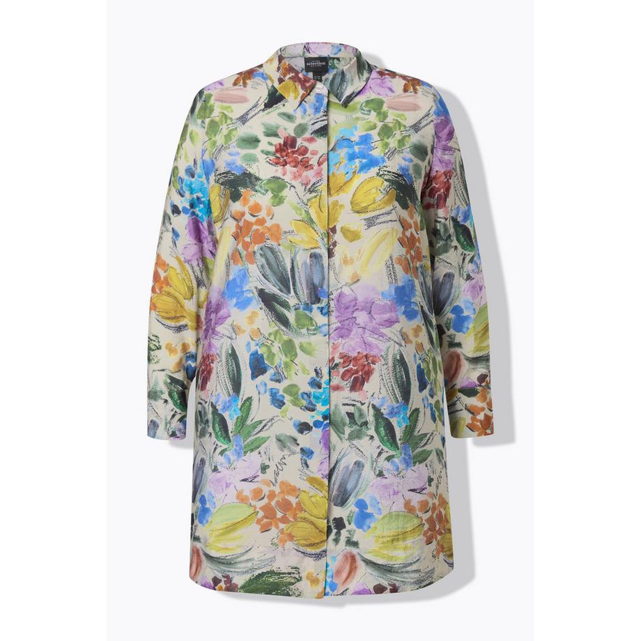 Ulla Popken Longbluse Modalmix Hemdkragen Langarm  