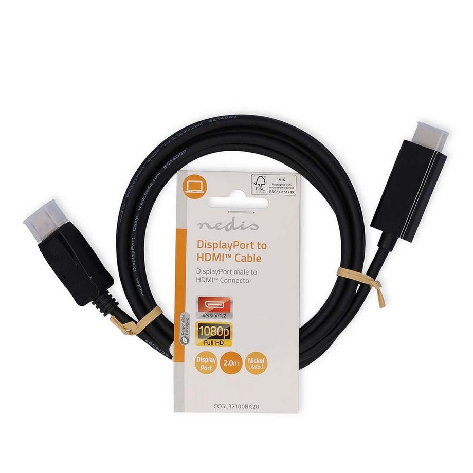 Nedis  Cavo Displayport | DisplayPort maschio | Connettore HDMI™ | 1080p | Nichelato | 2,00 m | Rotondo | PVC | Nero | Etichetta 