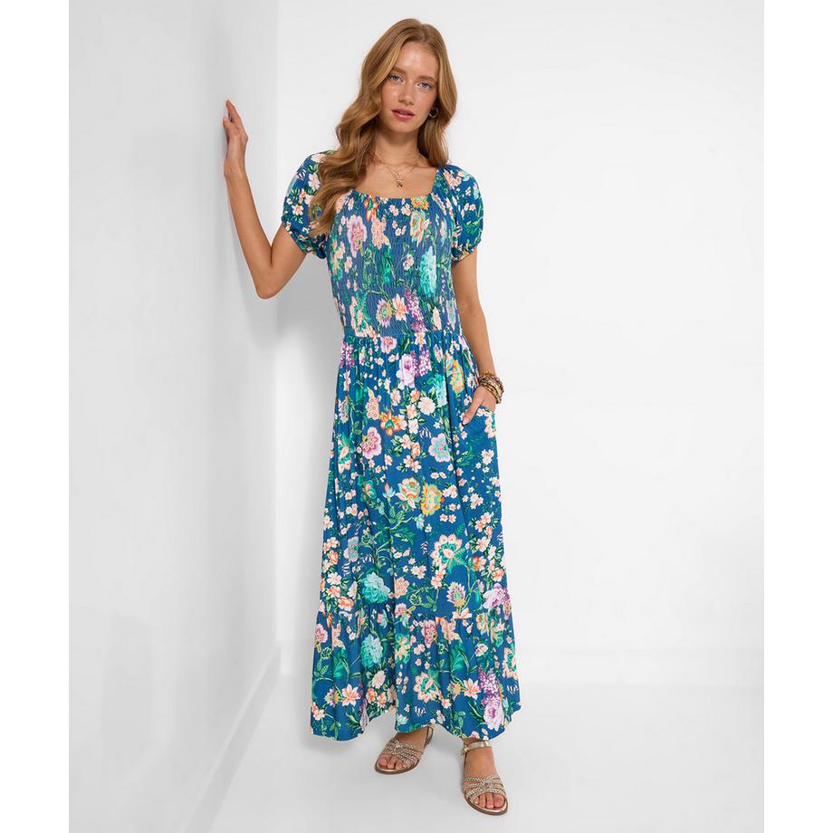 Florales Jersey-Maxikleid mit Karree-Ausschnitt