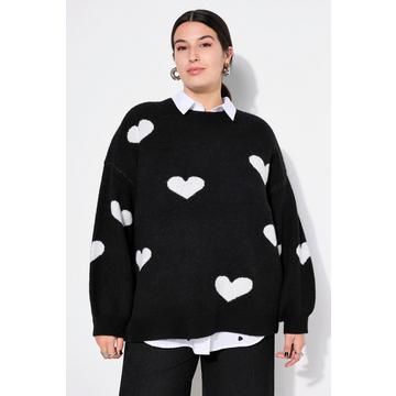 Pull#, oversized, motifs de cœurs, manches longues ballon