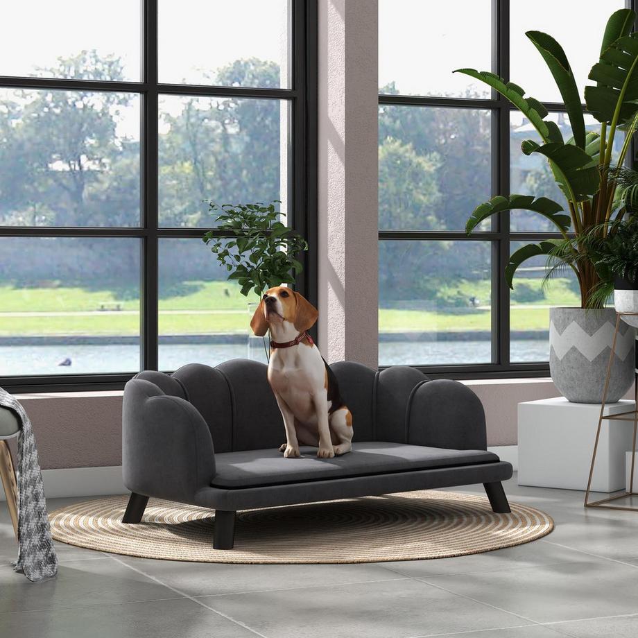 Northio  Canapé De Luxe Pour Chien Avec Dossier Et Pieds En Bois Gris Foncé 98,5 X 60,5 X 35,5 Cm 