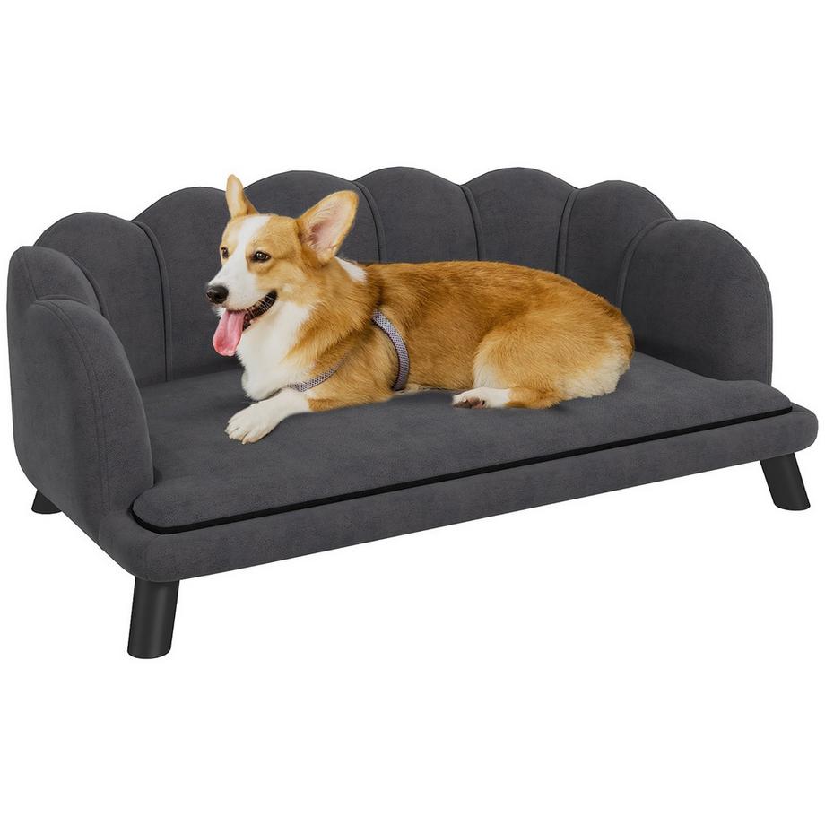 Divano Per Cani Di Lusso Schienale Gambe In Legno Grigio Scuro 98,5X60,5X35,5 Cm
