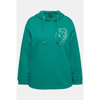 Ulla Popken  Sweat-shirt à capuche et manches longues, avec motif visage. Coupe Classic Fit. 