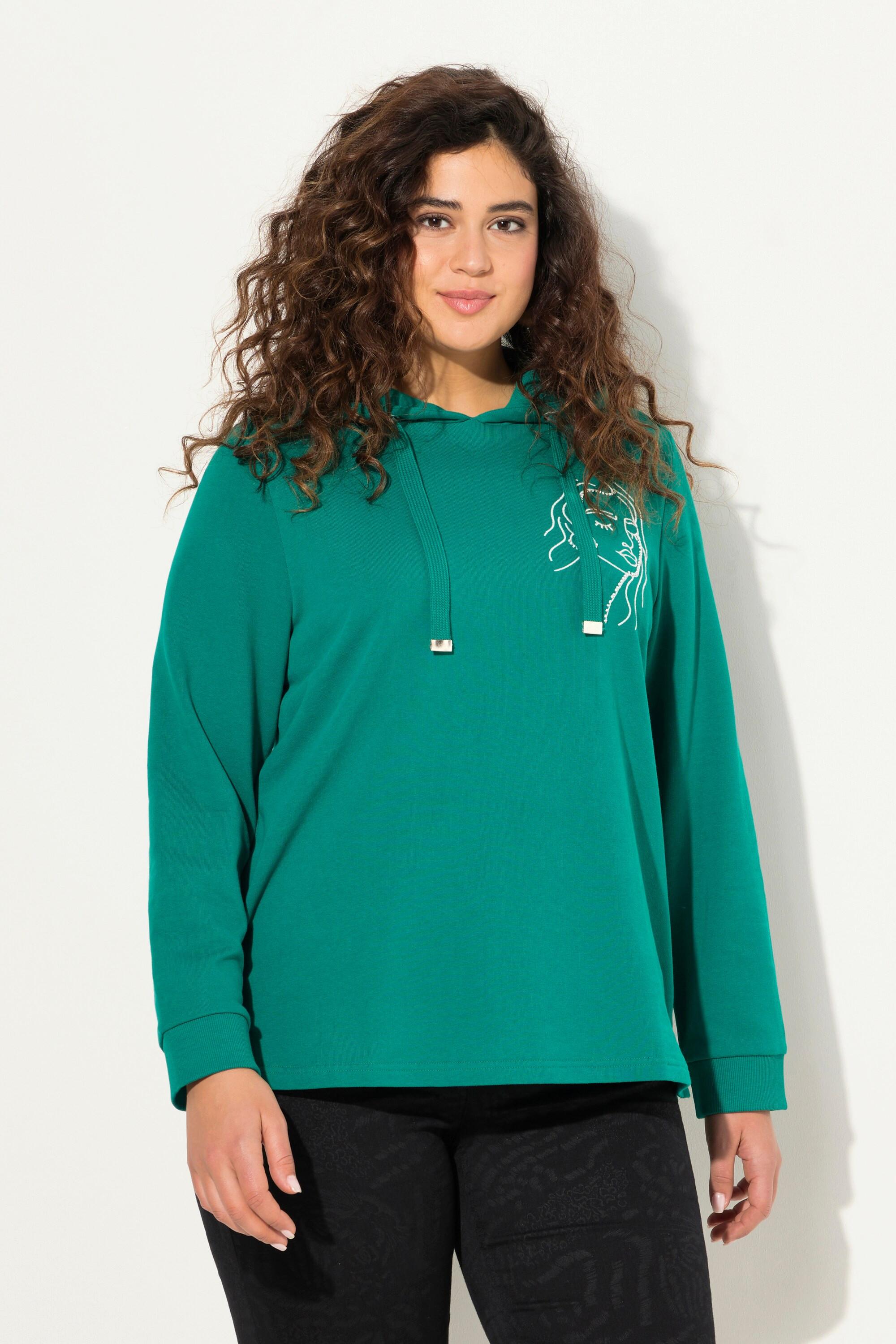 Ulla Popken  Sweat-shirt à capuche et manches longues, avec motif visage. Coupe Classic Fit. 