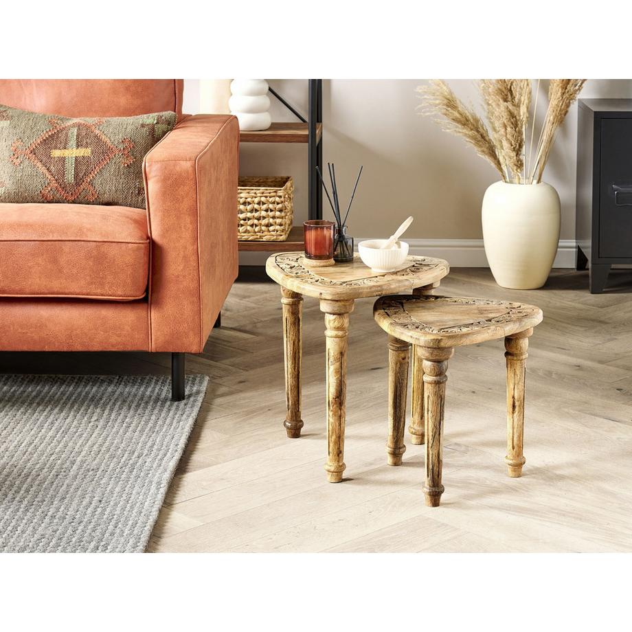 Beliani Lot de 2 tables d'appoint en Manguier Rustique SAORA  