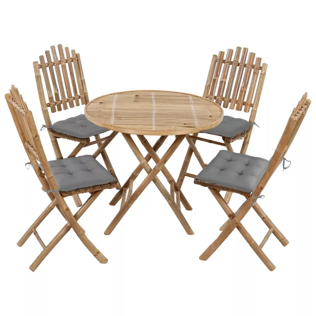 Ensemble à manger d extérieur pliable 5pcs avec coussins Bambou