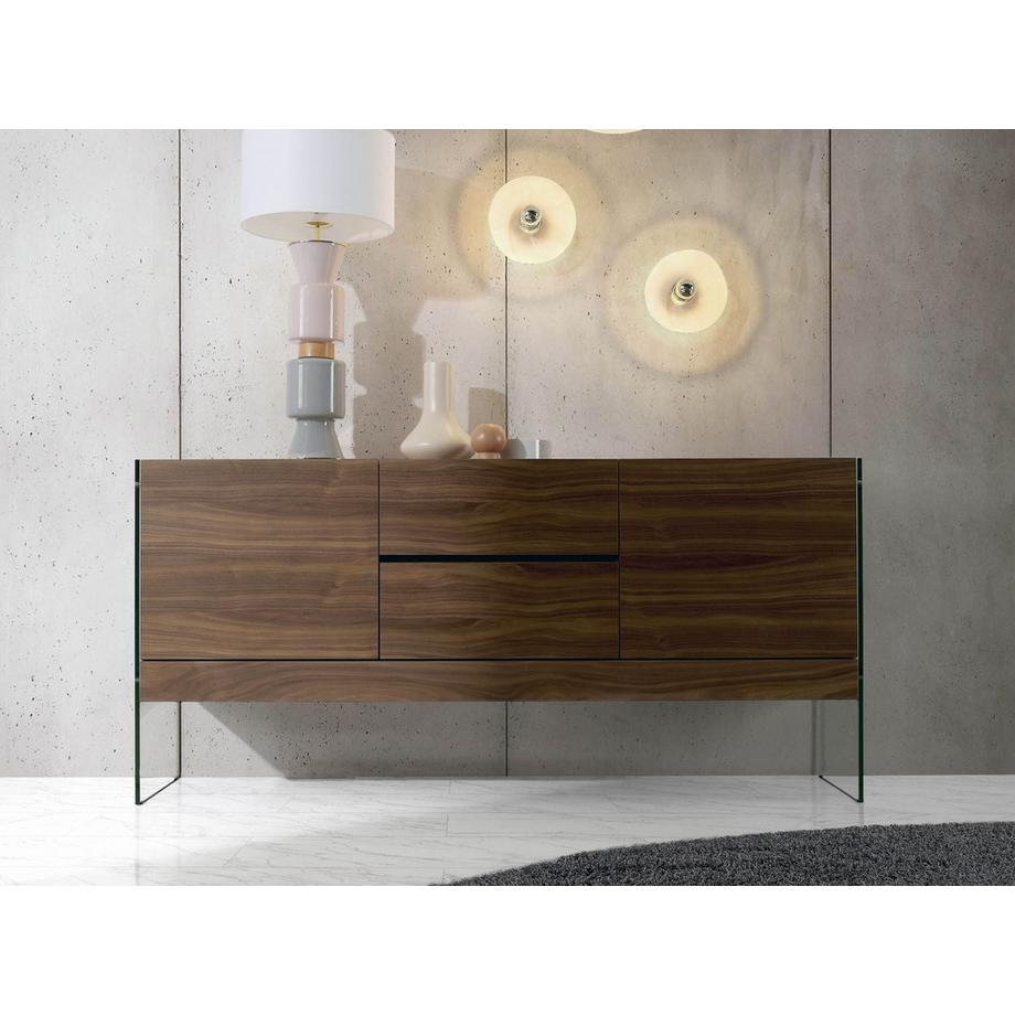 ANGEL CERDA Buffet en noyer et verre trempé  