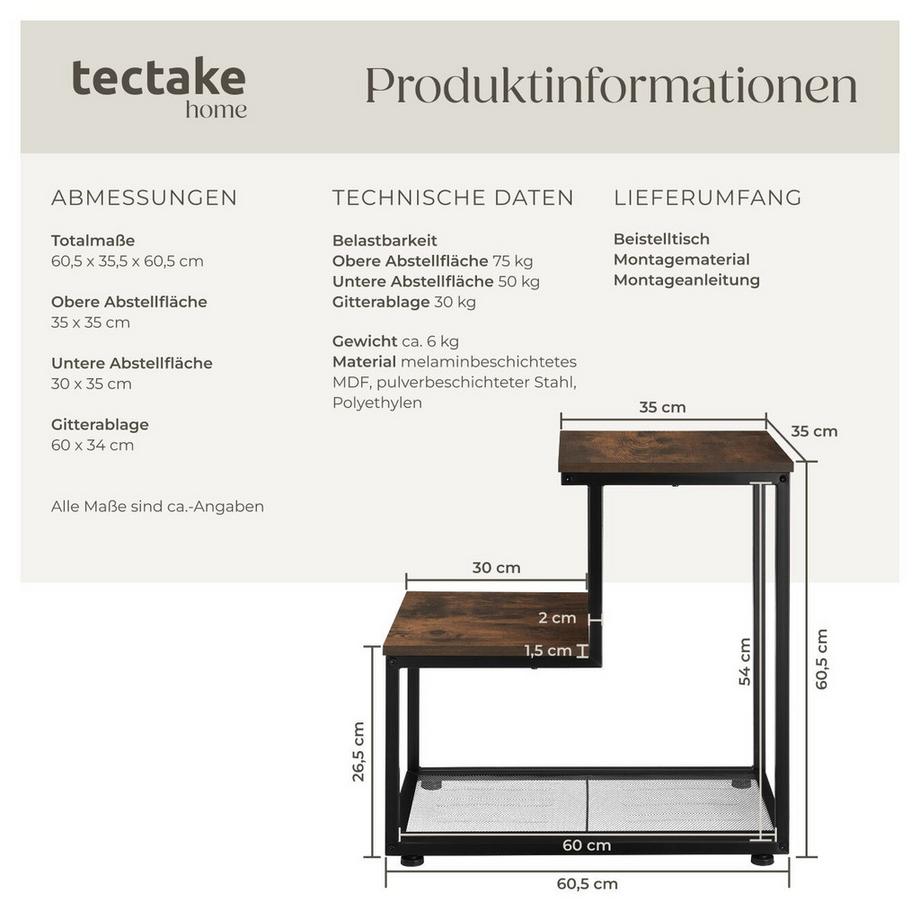 Tectake Table d'appoint HALIFAX style industriel  