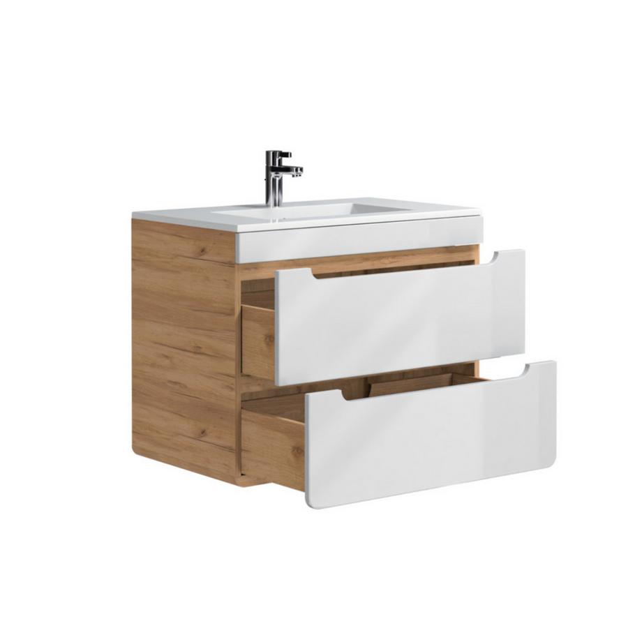 Vente-unique Meuble de salle de bain suspendu avec vasque à encastrer - Coloris naturel et blanc - 80 cm - ARUBA  