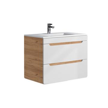 Mobile per bagno sospeso con lavabo da incasso 80 cm Naturale e Bianco - ARUBA