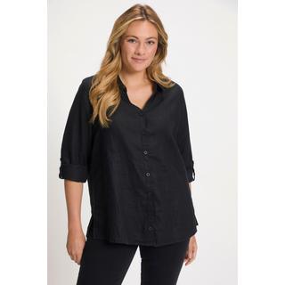 Ulla Popken  Bluse, Leinen, offener Kragen, Langarm 