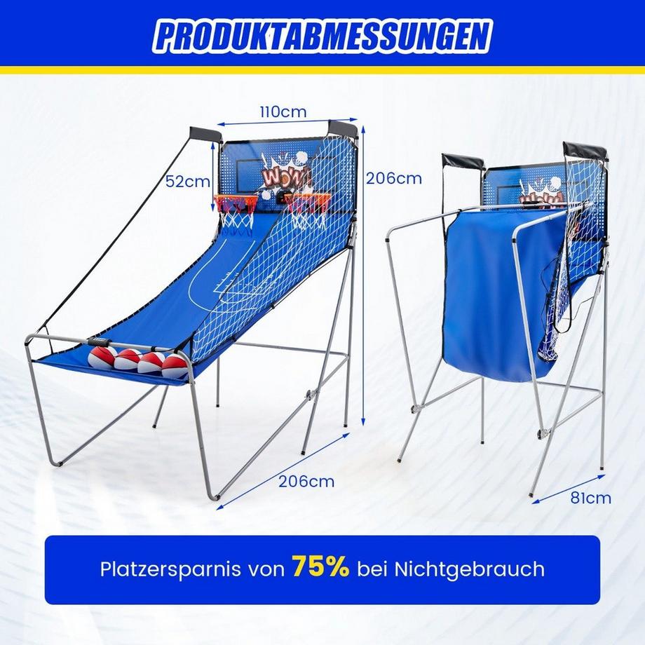 Northix  8 in 1 Basketballautomat mit 4 Bällen & Luftpumpe & 8 Spielmodi Arcade Basketballspiele Dunkelblau 