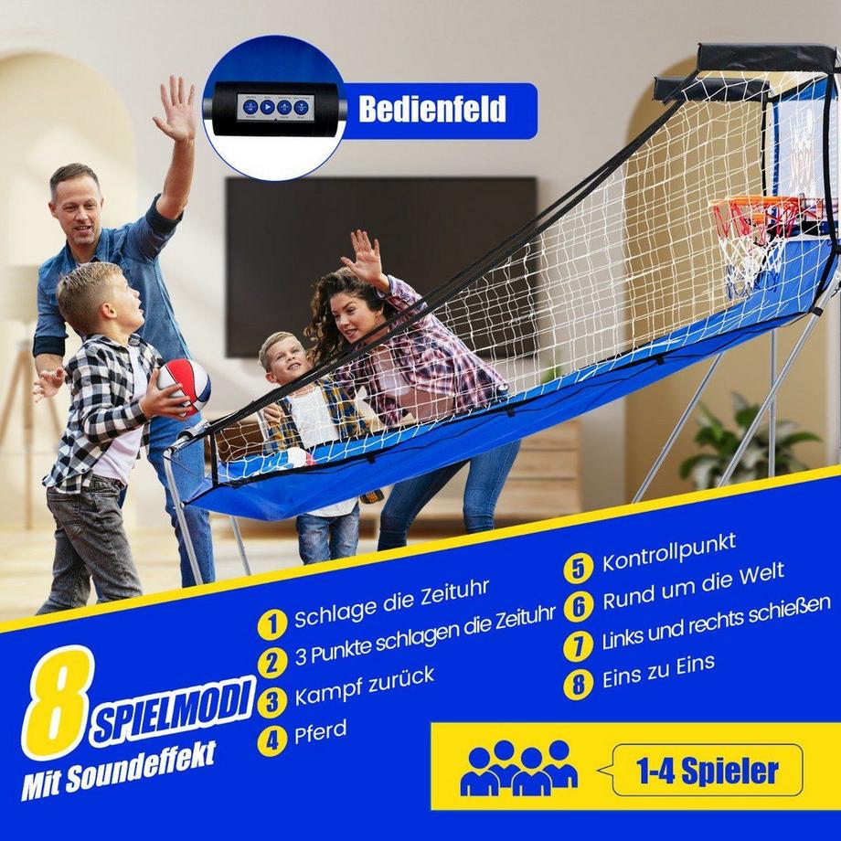 Northix  8 in 1 Basketballautomat mit 4 Bällen & Luftpumpe & 8 Spielmodi Arcade Basketballspiele Dunkelblau 