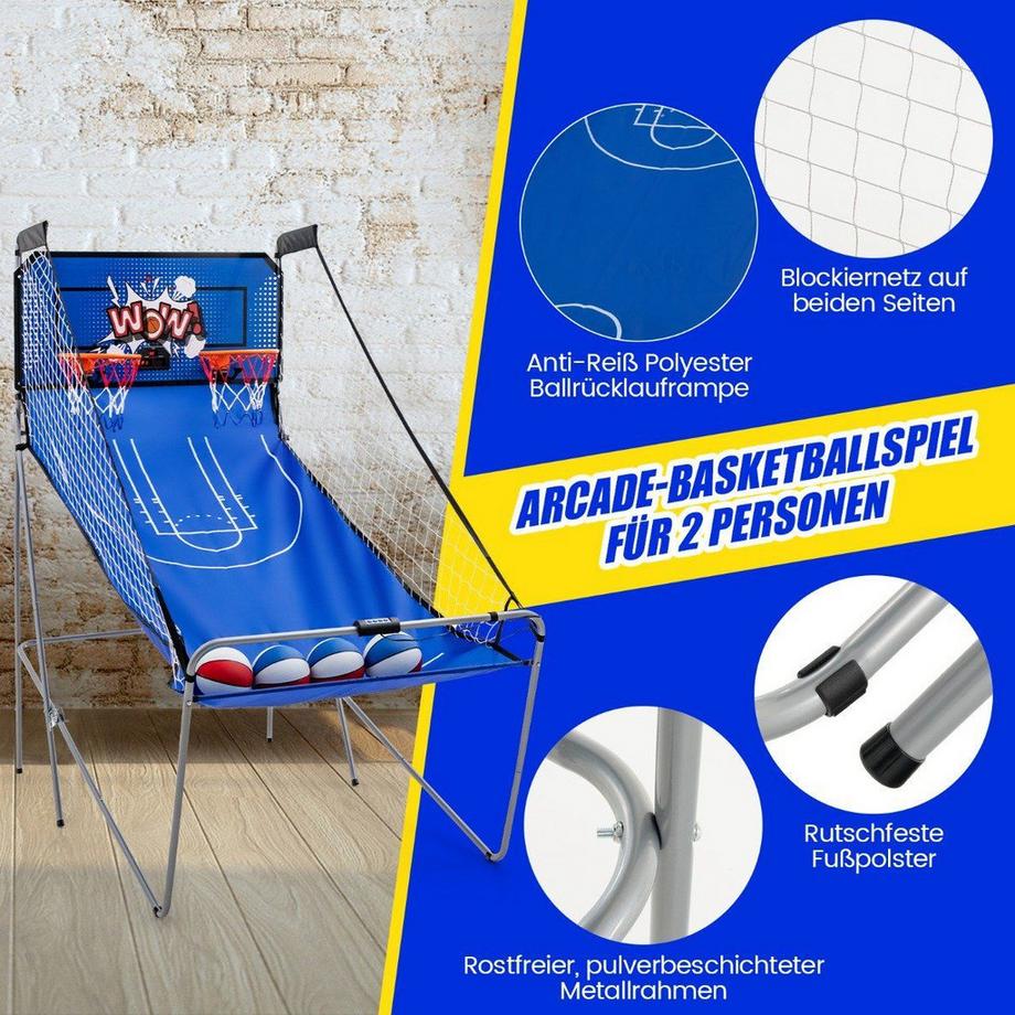 Northix  8 in 1 Basketballautomat mit 4 Bällen & Luftpumpe & 8 Spielmodi Arcade Basketballspiele Dunkelblau 