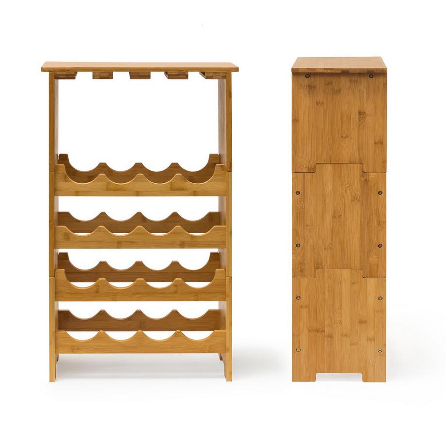 B2X Portabottiglie in bambù per 16 bottiglie + 12 bicchieri  